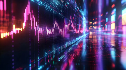 3D Real Time Stock Market Data Screen Concept Vibrant Animated Graphs Dynamic Figures Capturing Market Pulse Real Time Trading Visualization 3D Icon Isolated White Background