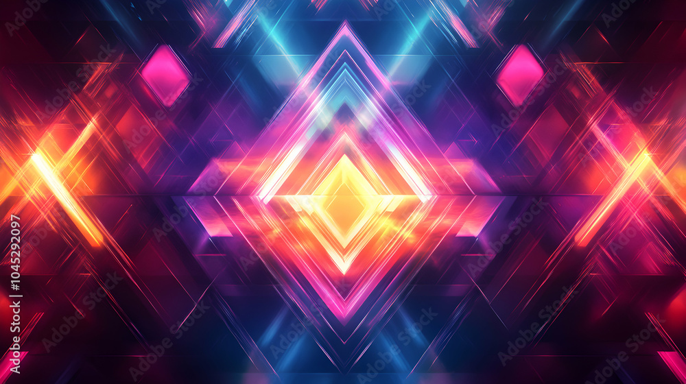 Poster bright neon colored geometric lines and polygons creating dynamic abstract patterns