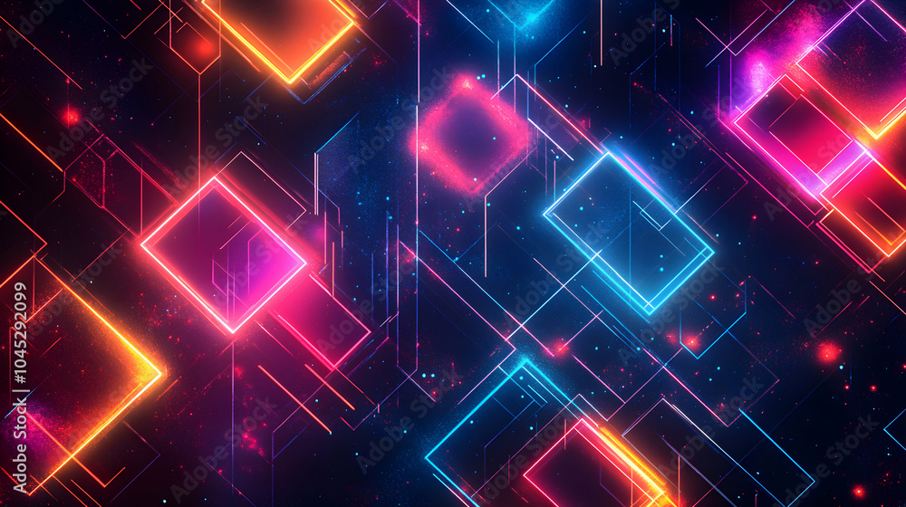 Aufkleber Bright Neon Colored Geometric Lines and Polygons Creating a Dynamic Abstract Background