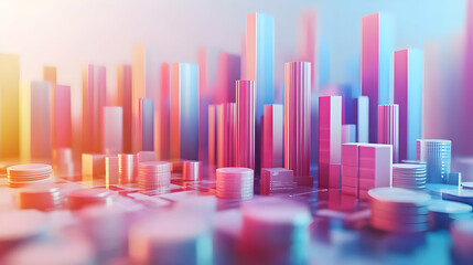 3D Soft Abstract Background with Floating Marketing Finance Icons, Holographic Megaphones Dollar Signs, Versatile Business Advertising, Ample Copy Space, Ideal for Branding, Finance Marketing Promotio