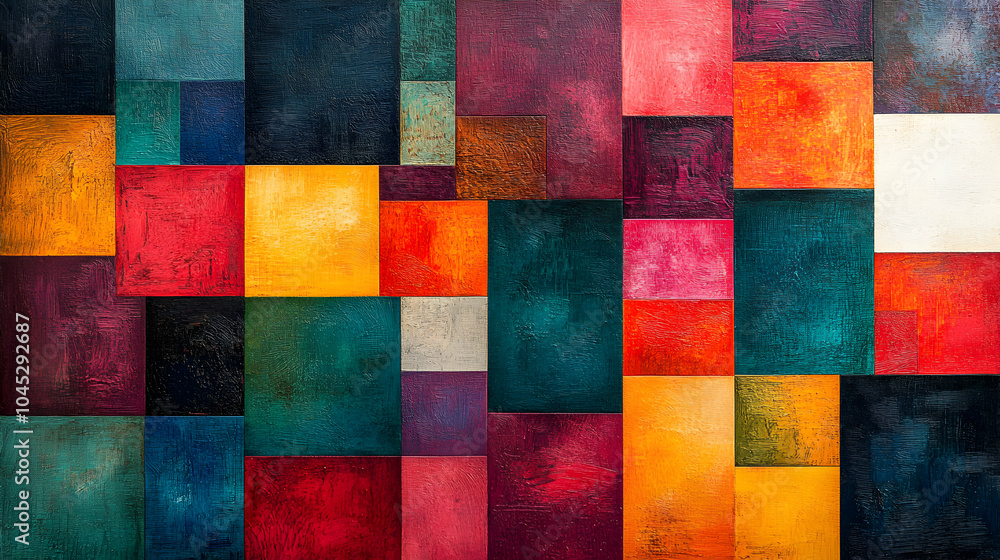 Poster brightly colored abstract composition of geometric squares and rectangles in a vibrant design