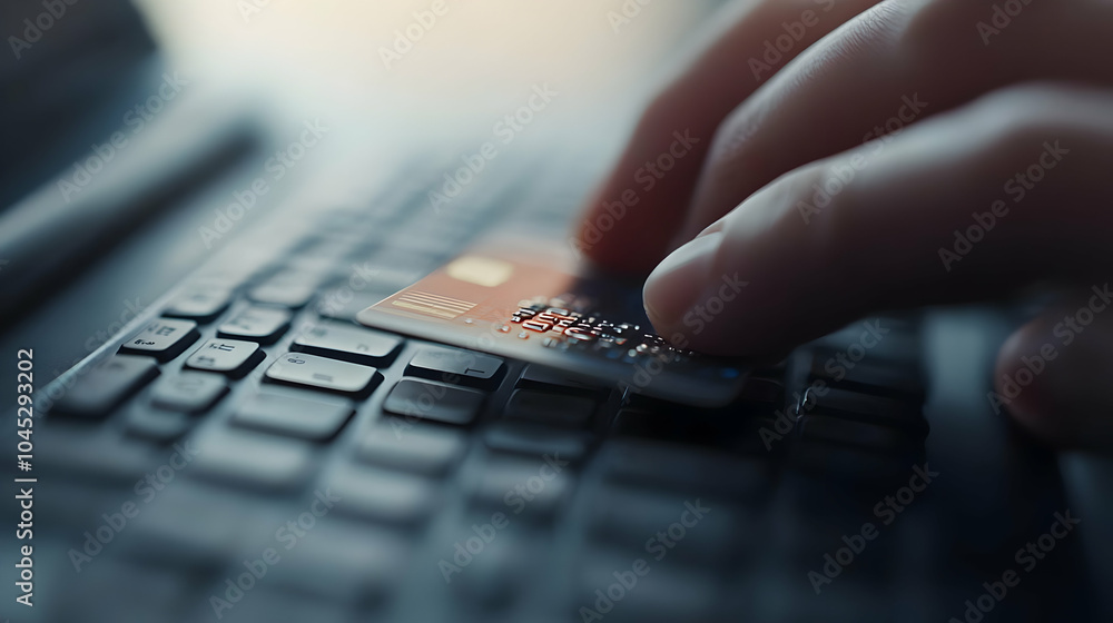 Aufkleber 3d soft focus hands typing sharp credit card close up blurred hands keyboard e-commerce online trans