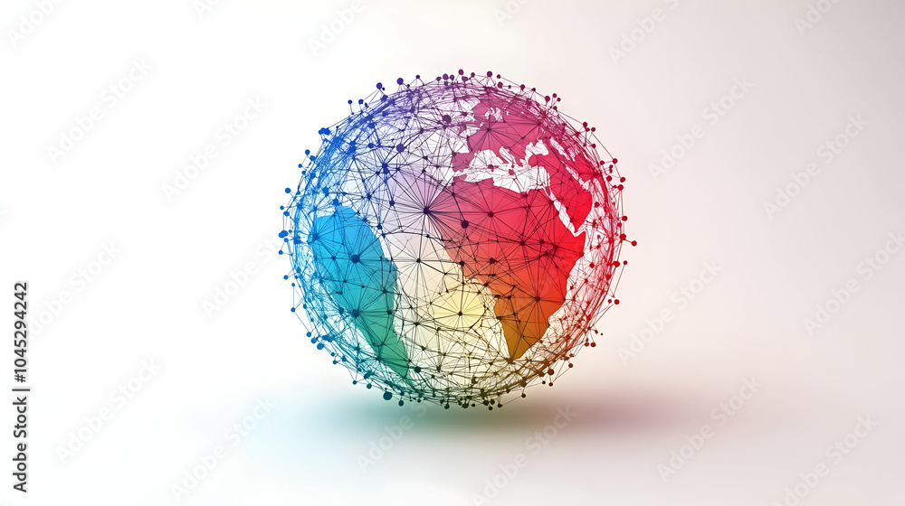 Poster 3d vector globe with connected lines for global networking, modern illustration in vibrant colors, c