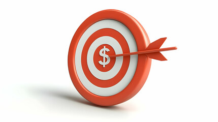 3D Vector Bullseye Icon Dollar Sign Center Financial Targets Investment Objectives Bold Colors Isolated White Background Infographics Budgeting Strategies Financial Goals