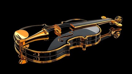 Elegant Decorative Violin Design with Golden Accents on a Black Background