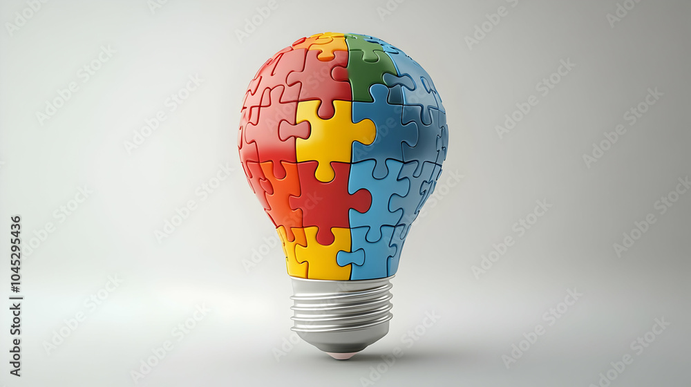 Aufkleber 3d vector lightbulb illustration puzzle pieces problem solving business concepts innovative solution