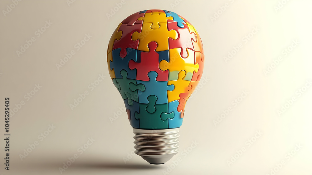 Aufkleber 3d vector lightbulb puzzle illustration innovative problem solving business concepts clean lines bri