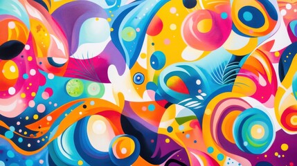 Playful bright background with bold, vivid colors and abstract patterns, creating a cheerful, dynamic design.
