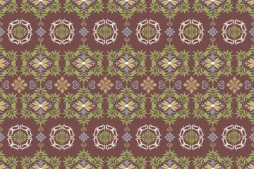 Oriental flora damask seamless pattern embroidery, art ornament print.  Design for tile, carpet, cover, wallpaper, wrapping paper, fabric, clothing, bag, and decoration.