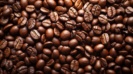 Naklejka premium Fresh roasted coffee beans background with detailed texture, macro photography