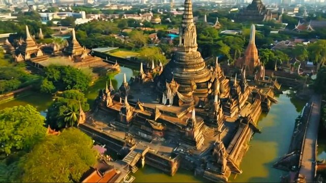Ancient City, Muang Boran, aerial footage, in Bangkok, Thailand