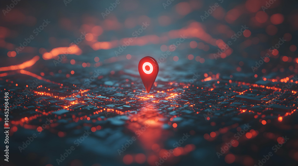 Poster minimalistic digital map featuring a single location pin on a clean background
