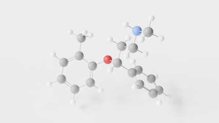 atomoxetine molecule 3d, molecular structure, ball and stick model, structural chemical formula norepinephrine reuptake inhibitor
