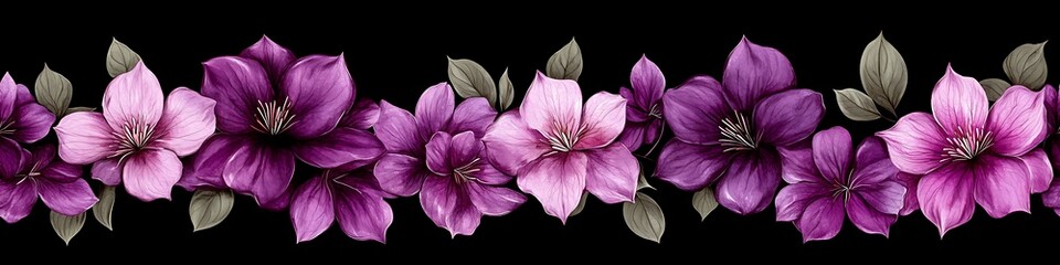 Cheerful Seamless Pattern of Cascading Clematis Flowers