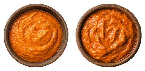 Bowls of Romesco Sauce, Isolated on Transparent Background, Great for Tapas Menus or Mediterranean Recipes