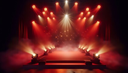 Dramatic Stage Setup with Red and Yellow Spotlights
