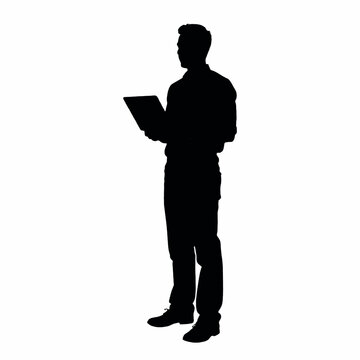 recommend clip art: A handsome man standing with laptop vector silhouette
