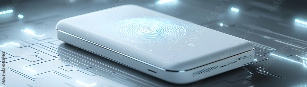 Poster brainwave activated smart wallet close up - sleek white design unlocks with brainwave patterns, show