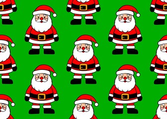 Seamless pattern with Santa Claus. Christmas background with Santa. Santa Claus in red clothes on a green background.