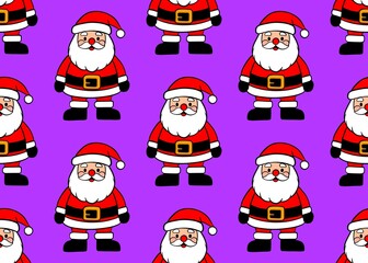Seamless pattern with Santa Claus. Christmas background with Santa. Santa Claus in red clothes on a purple background.