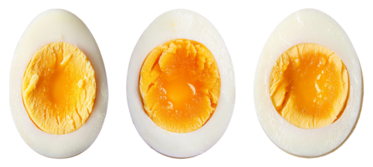 Halved Hard-Boiled Eggs with Bright Yolks, Isolated on Transparent Background, Perfect for Salad Recipes, Nutrition Guides, and Culinary Step-by-Step Illustrations