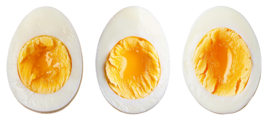 Halved Hard-Boiled Eggs with Vibrant Yolks, Isolated on Transparent Background, Ideal for Protein-Packed Meal Ideas, Healthy Eating Visuals, and Gourmet Salad Designs