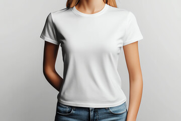 Obraz premium Plain White T-Shirt Mockup for Branding on Neutral Background