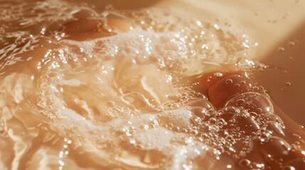 Obraz premium A close-up of body serum being massaged into the skin, with radiant, hydrated results