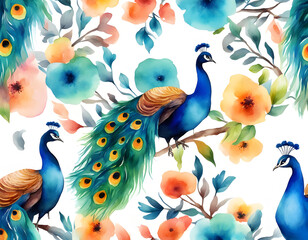 Obraz premium Watercolor peacock creative colorful background