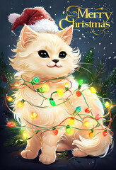 cat with christmas lights 