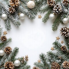christmas background with fir branches and cones