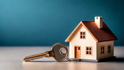 House model with key on blue background