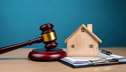 Legal concepts, gavel, house symbolizing property