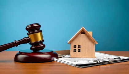 Gavel and house model on documents