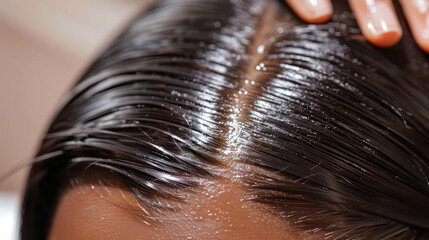 A close-up of scalp massage with a targeted hair loss treatment serum, highlighting its application