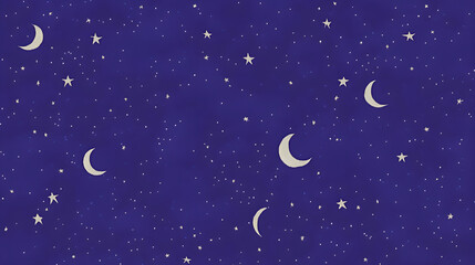 Naklejka premium A soft purple background with flat design stars and moons scattered across the canvas, creating a dreamy night sky theme with muted purple tones