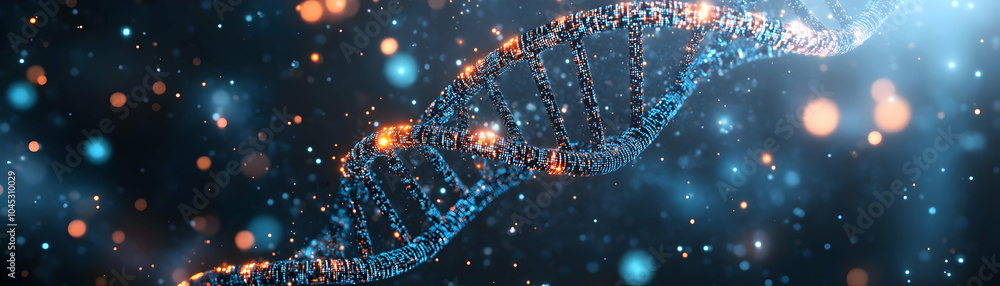 Poster dna encoded financial records: extreme close-up of glowing helix data points revealing ultra secure 