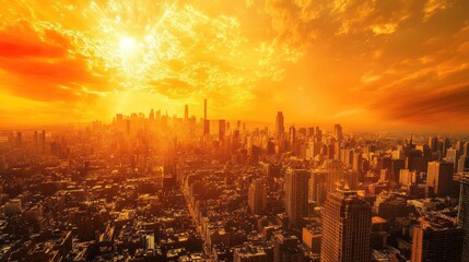 Fototapeta premium Urban heat islands and their amplification of global warming, with dense cities absorbing heat.