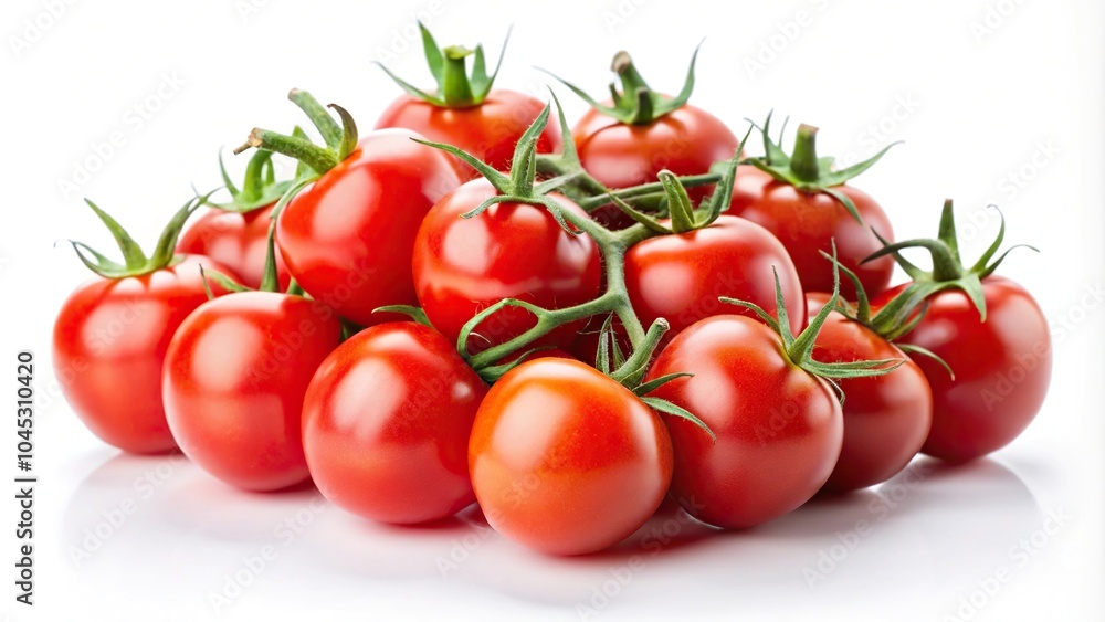 Poster Cherry tomatoes on white background with leading lines, shot with full depth of field