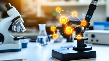 Obraz premium A Close-up View of Laboratory Equipment, displaying a Tidy Background with White Space, Accentuating the Magic and Danger Inherent in Nature's Scientific Exploration.