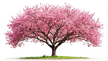 Obraz premium Cherry tree with pink flowers on white background
