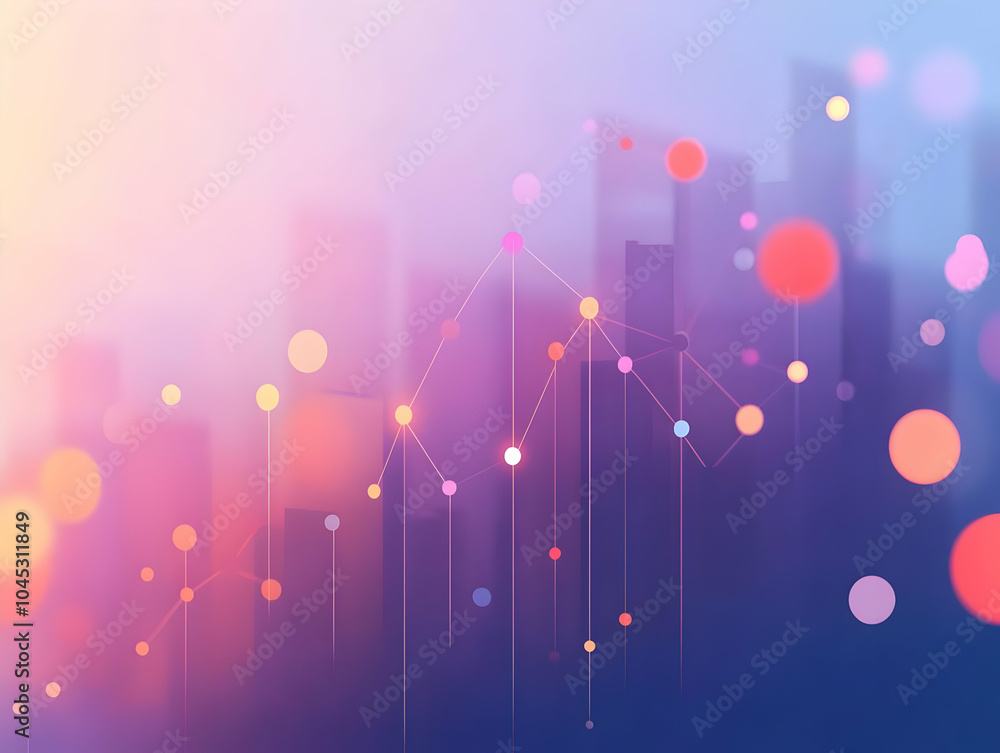 Poster flat business graph rising abstract background bokeh lights concept | digital art business growth su