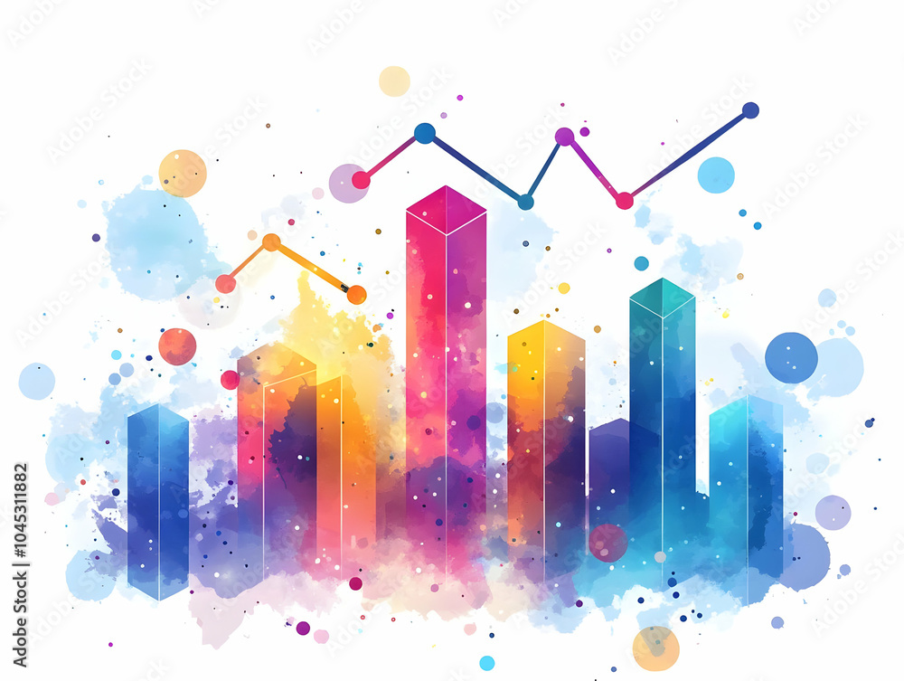 Poster flat business graph rising abstract background bokeh lights | digital art piece representing growth 