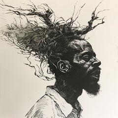 Fototapeta premium Black and White Portrait: A Captivating Depiction of Human Emotion