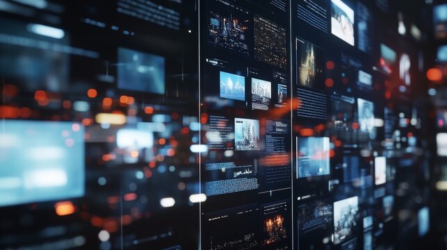 A dynamic newsfeed flowing across multiple screens, showing a mix of trending topics in real-time