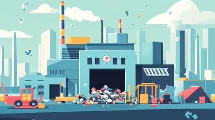 Fototapeta premium Waste recycling in industries, transforming industrial waste into valuable resources for new products.