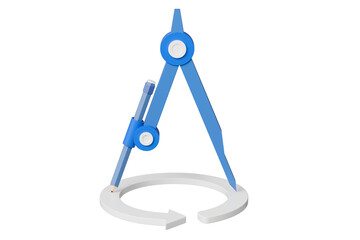 3d Geometric compass with curve arrow icon. Minimal Drawing compass icon on isolated background. Compasses sign. Drawing and educational tools. Geometric instrument. Back to school concept. 3D render.