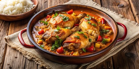 chicken stewed, served with rice, Spanish dish