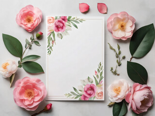 Elegant blank wedding card with floral accents.
