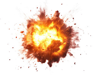 A large explosion with a lot of debris. The debris is scattered all over the place. The explosion is very bright and colorful